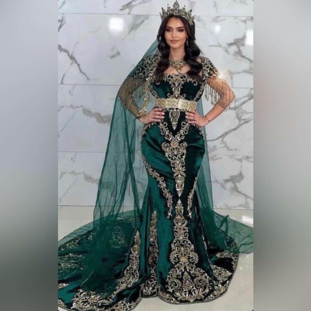 Elegant Custom Velvet Green Dress
